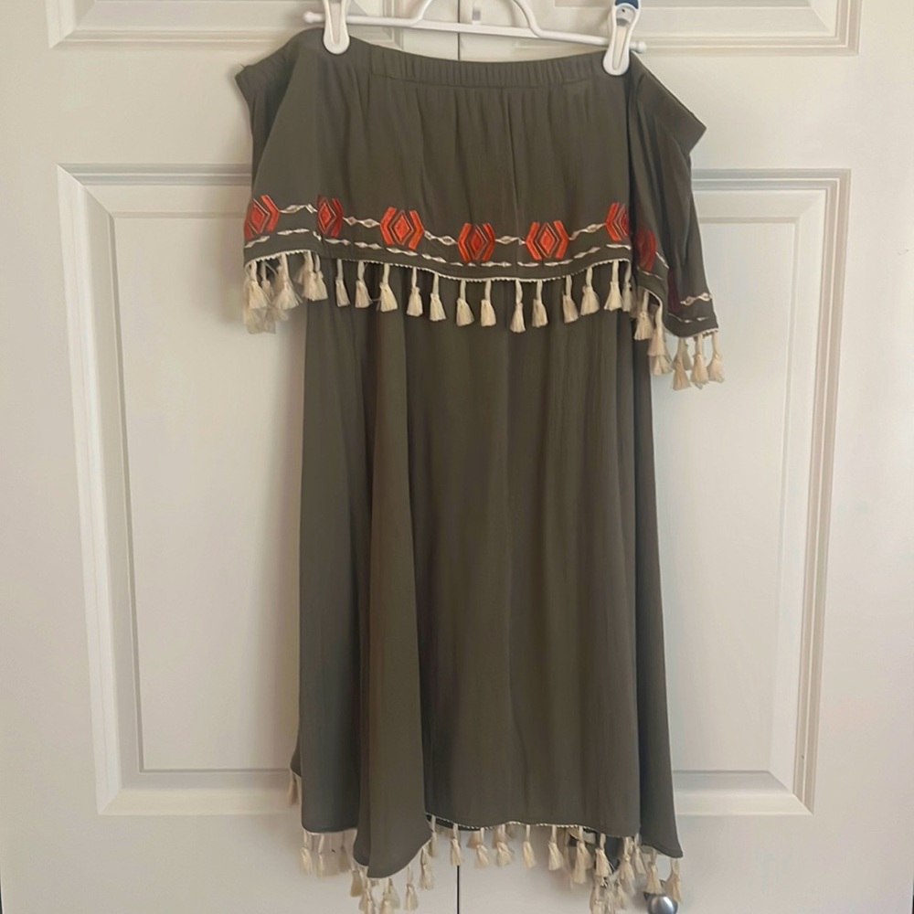 Strapless Fringe Short Dress - Green